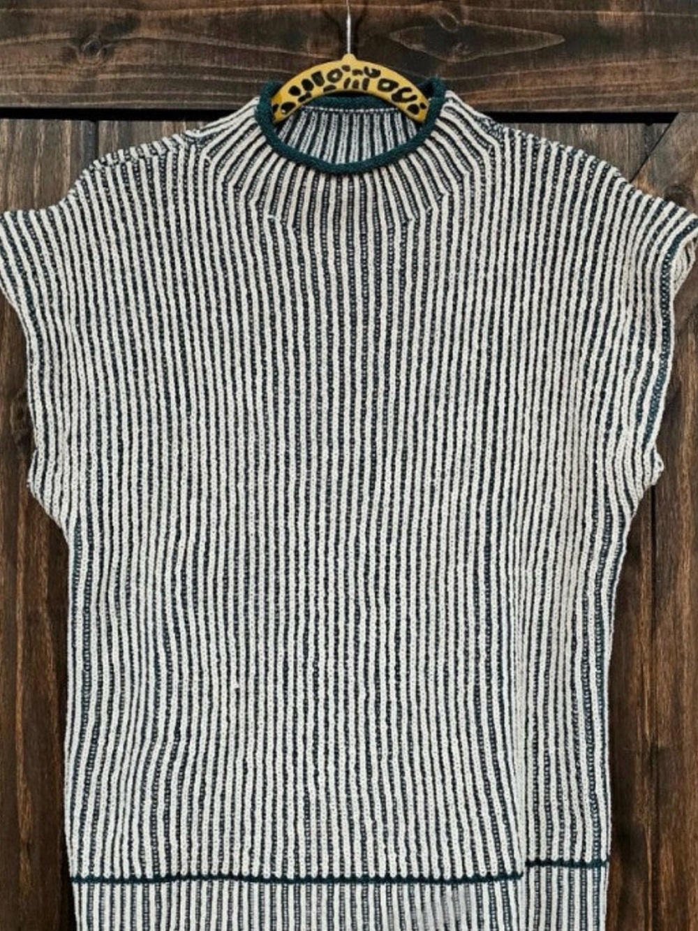 Striped Crewneck Knit Sweater - Green & White
